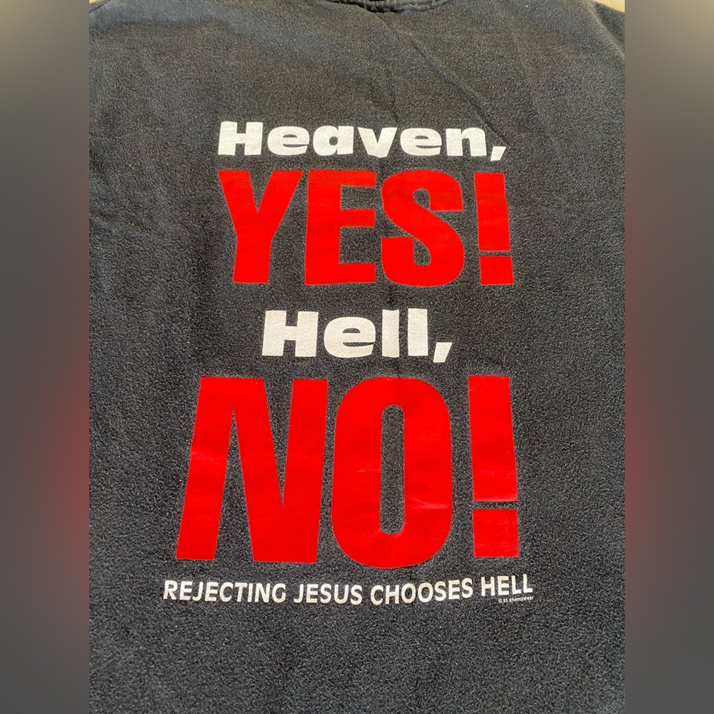 Vintage Hanes Beefy Tee 1993 Rhemawear Black Graphic Novelty Religious Shirt L - Picture 5 of 6